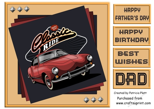 Classic Car #1 8x8 Fathers Day or Birthday Card topper - CUP1202279 ...