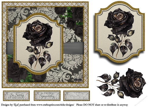 7x7 Black Rose 5 Card Front, Topper, Decoupage & Sentiments ...