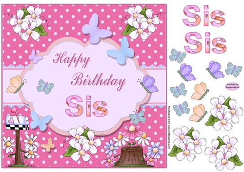 Happy Birthday Sis Pink Topper - CUP969511_719 | Craftsuprint