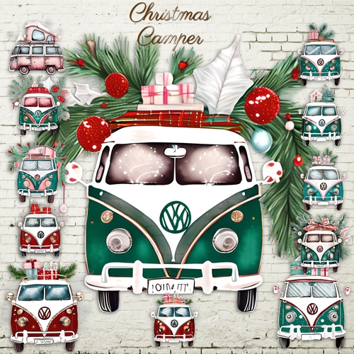 VW Christmas Camper Background Kit - CUP1254552_77133 | Craftsuprint