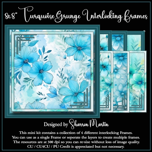 8x8 Turquoise Grunge Frames 1 - x4 Interlocking Frames in PNG ...