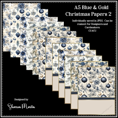 A5 Blue & Gold Christmas Card Fronts & Papers 7-12 - CUP1379148_1495 ...