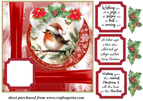 Red Christmas robin card front 6 - CUP1314455_659 | Craftsuprint