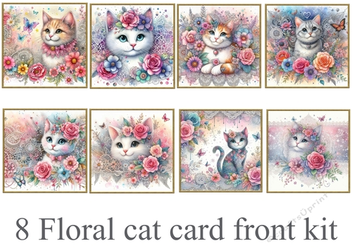 8 Floral cat card front kit - CUP1317273_659 | Craftsuprint