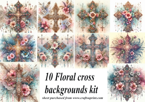 10 Floral cross backgrounds (png) kit - CUP1319155_659 | Craftsuprint