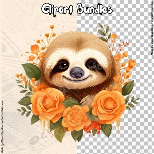 Beautiful Orange Floral Sloth - Valentine/Romance Clipart (4096px x ...