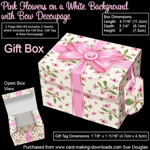 Gift Box Pink Flowers on a White Background with Bow Decoupage ...