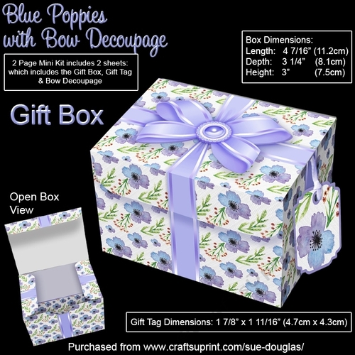 Gift Box Blue Poppies with Bow Decoupage CUP720478_422 Craftsuprint