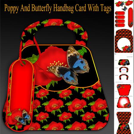 Blue butterfly and ruby red poppy handbag card kit  cup5492021446 Blue butterfly and ruby red poppy handbag card kit  cup5492021446