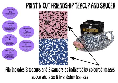 2 X Friendship Cup And Saucers Print N Cut - CUP706164_1929 | Craftsuprint