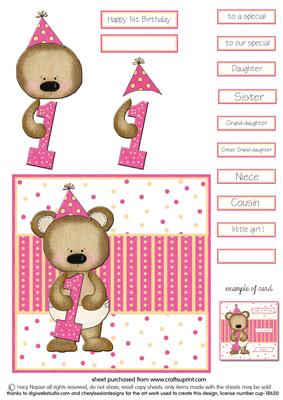 First Birthday Quick Card Girl - CUP45911_221 | Craftsuprint