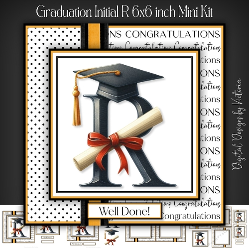 Grade R Graduation Card Graduation Initial R 6x6 inch Mini Kit - CUP1381921_43136 | Craftsuprint