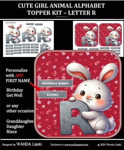 CUTE GIRL ANIMAL ALPHABET TOPPER KIT – LETTER R - CUP1319281_2237 ...