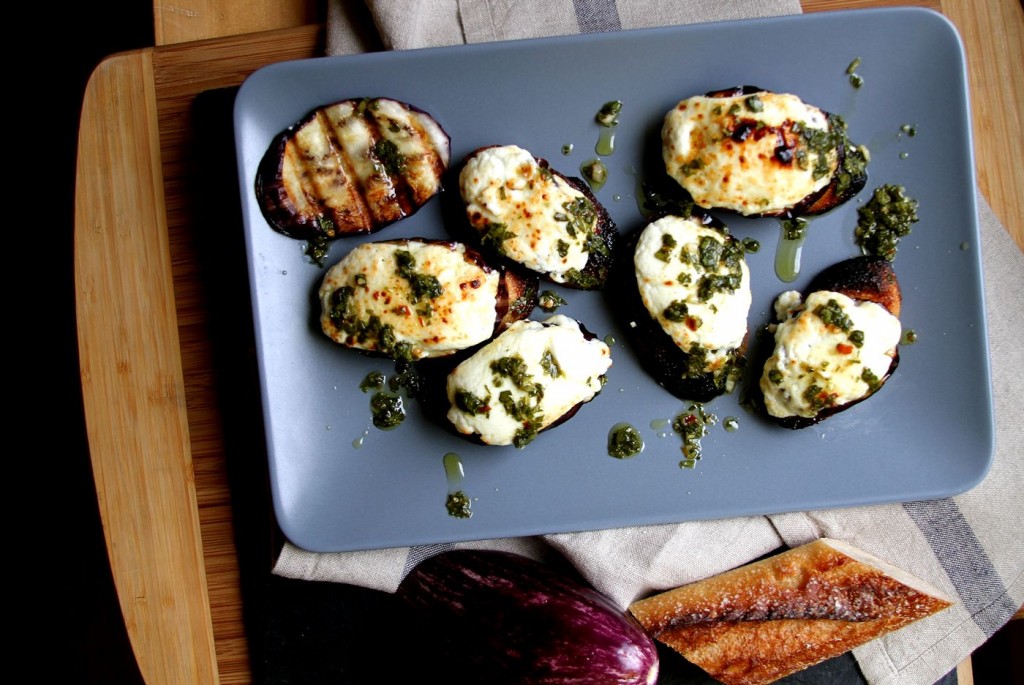 Goat Cheese, Grilled Aubergine and Ramp Chimichurri Crostini A Cup of