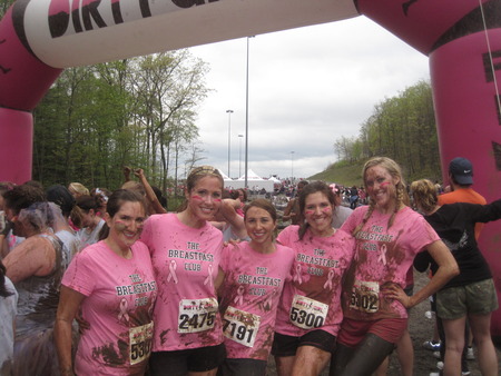 The 'Breastfast' Club Getting Dirty In Our Custom Ink Shirts At The Dirty Girl Mud Run 2012! T-Shirt Photo