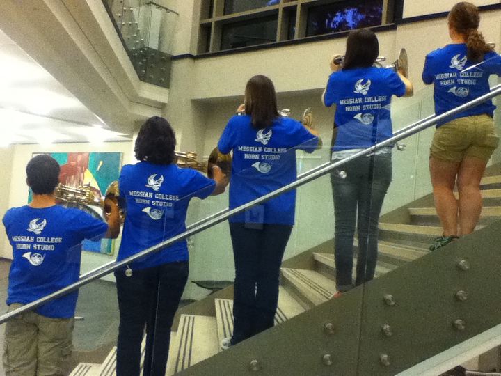 Messiah College Horn Studio Flying Bells T-Shirt Photo