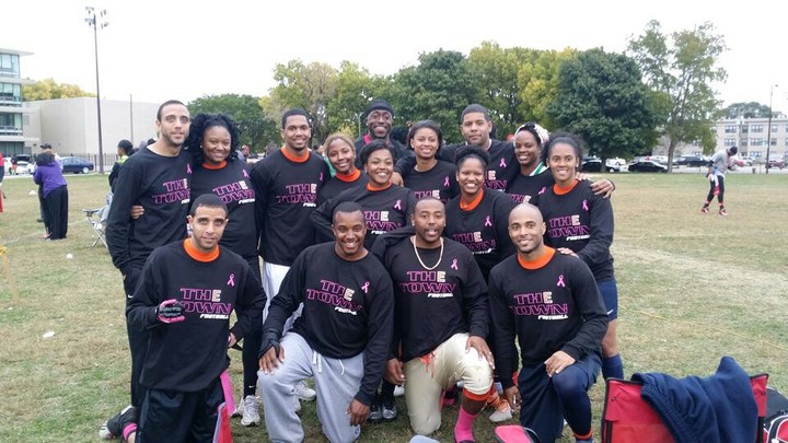 The Town Flag Football Team Supports Breast Cancer Awareness Month T-Shirt Photo