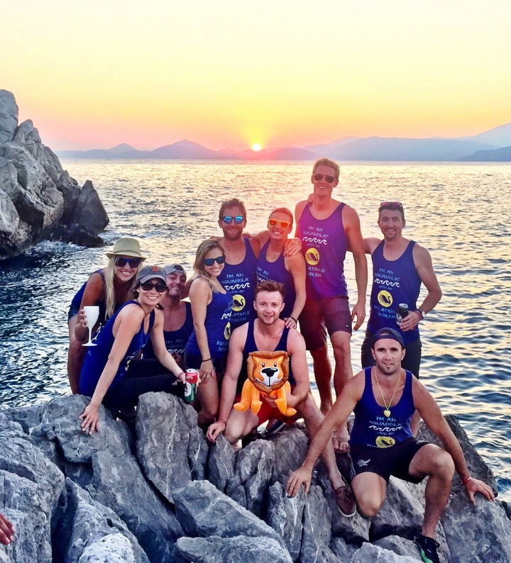 Greek Sunset On The Aegean Sea With The Aquaholics T-Shirt Photo