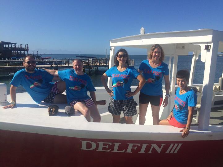 Team Pisco On The Dive Boat In Roatan T-Shirt Photo