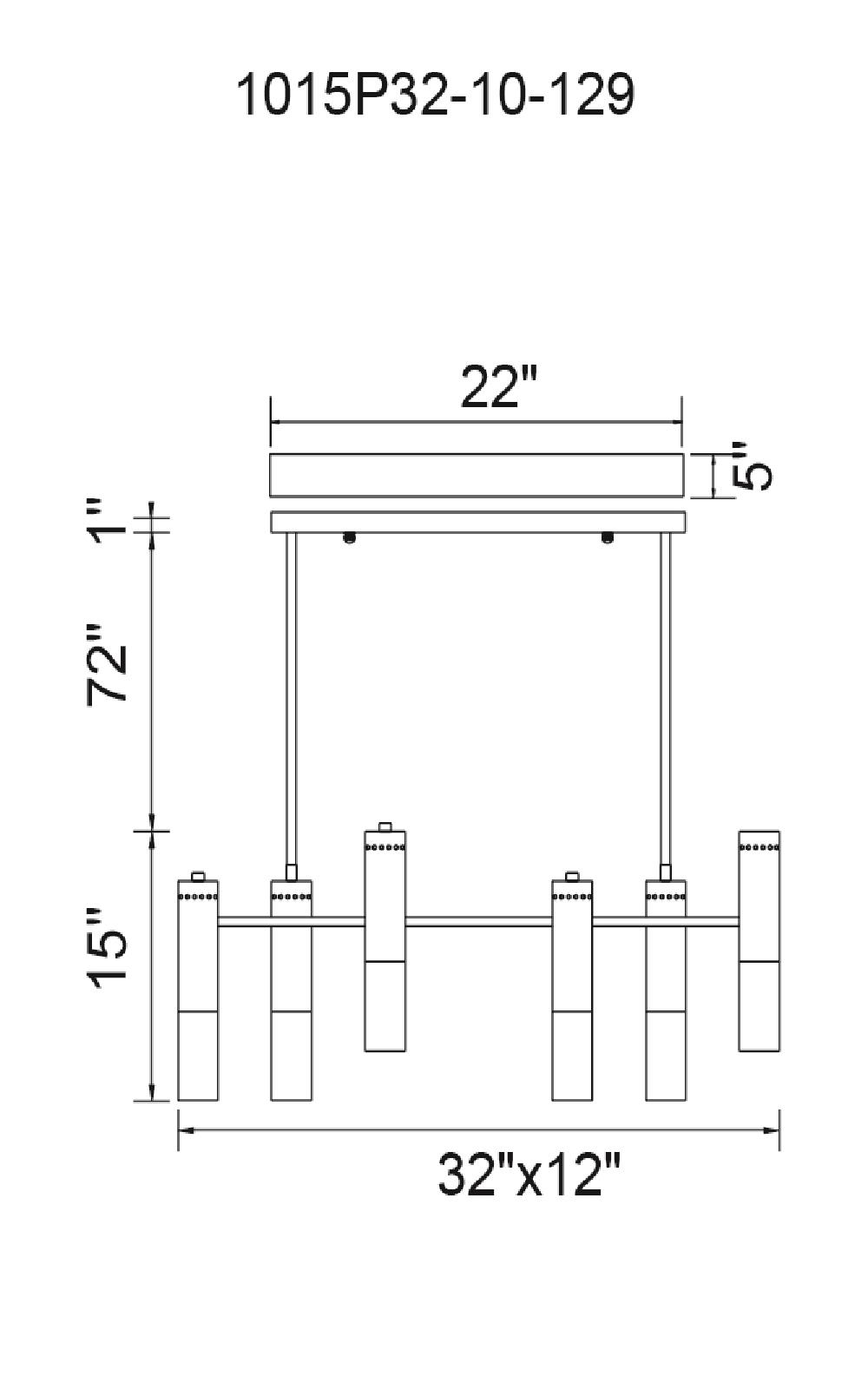 CWI Lighting Anem 10 Light Down Chandelier With Matte Black & Model: 1015P32-10-129 Line Drawing