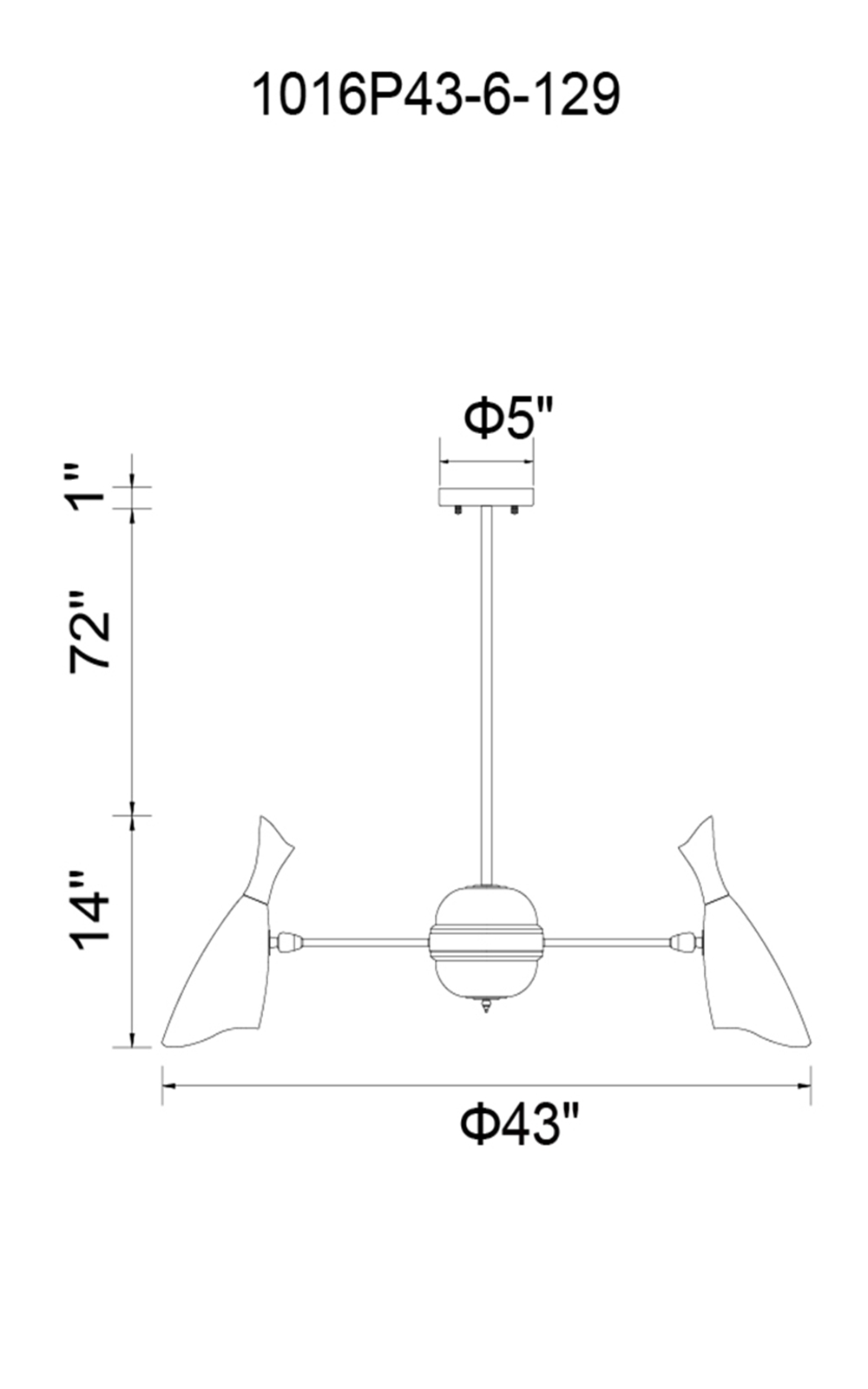CWI Lighting Rolin 12 Light Down Chandelier With Matte Black & Model: 1016P43-6-129 Line Drawing