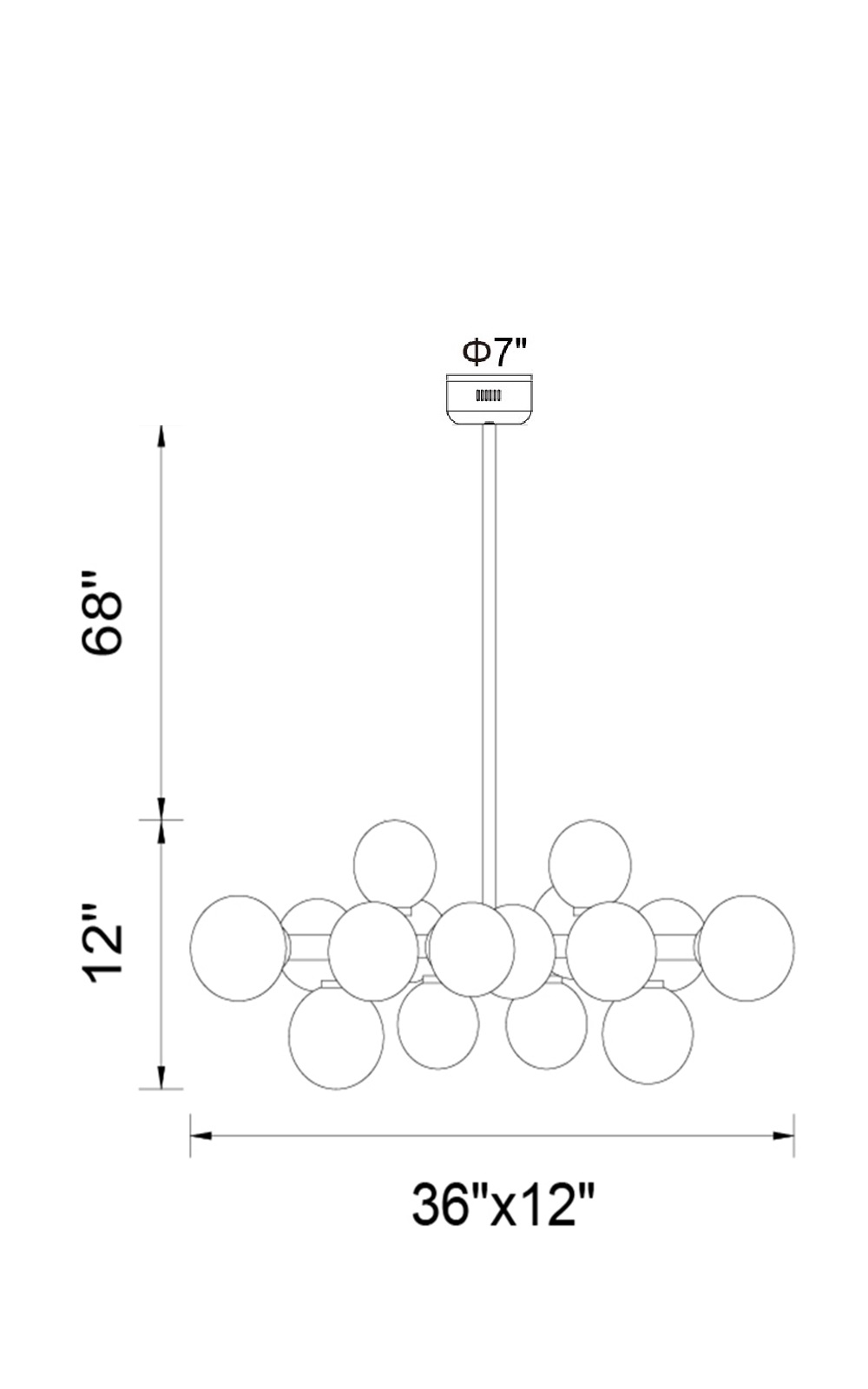 CWI Lighting Arya 16 Light Chandelier With Satin Gold Finish Model: 1020P36-16-602 Line Drawing