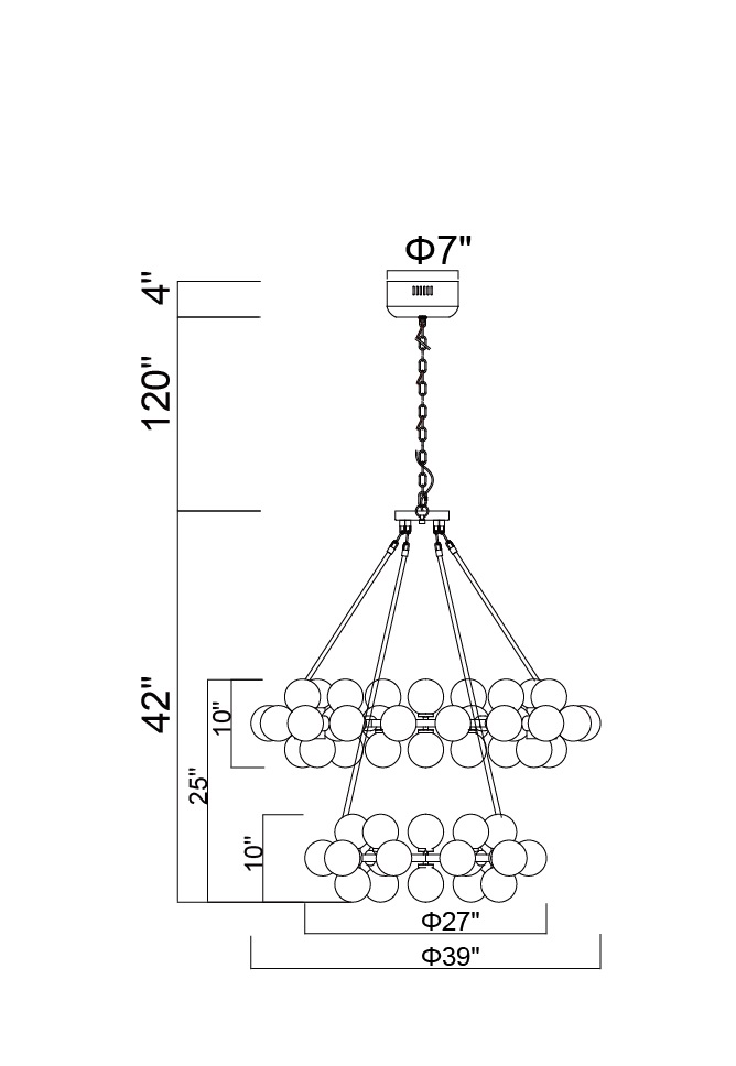 CWI Lighting Arya 70 Light Chandelier With Satin Gold Finish Model: 1020P39-70-602 Line Drawing