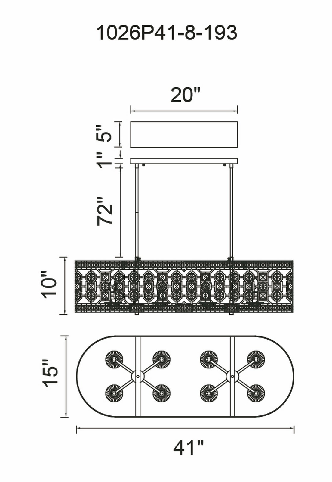 CWI Lighting Belinda 8 Light Chandelier With Champagne Finish Model: 1026P41-8-193 Line Drawing
