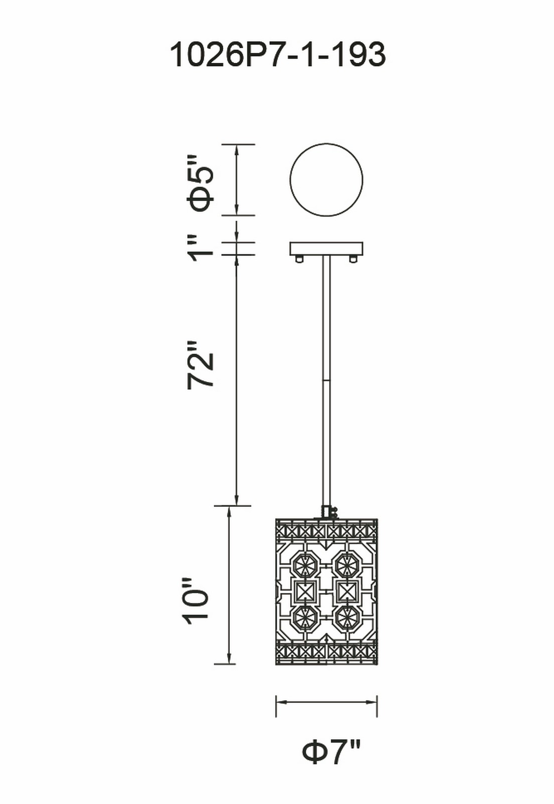 CWI Lighting Belinda 1 Light Pendant With Champagne Finish Model: 1026P7-1-193 Line Drawing