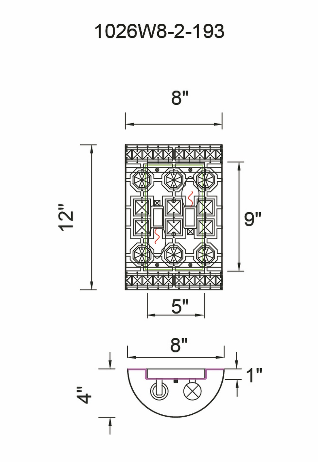 CWI Lighting Belinda 2 Light Wall Sconce With Champagne Finish Model: 1026W8-2-193 Line Drawing