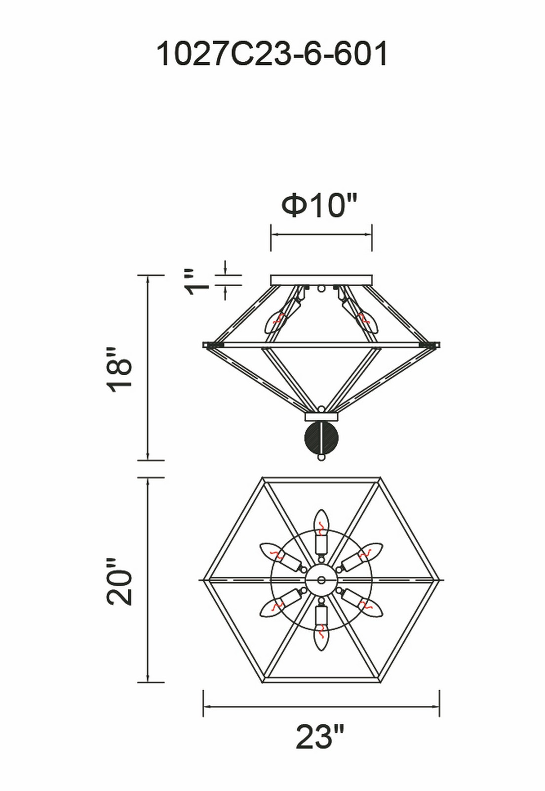CWI Lighting Calista 6 Light Flush Mount With Chrome Finish Model: 1027C23-6-601 Line Drawing
