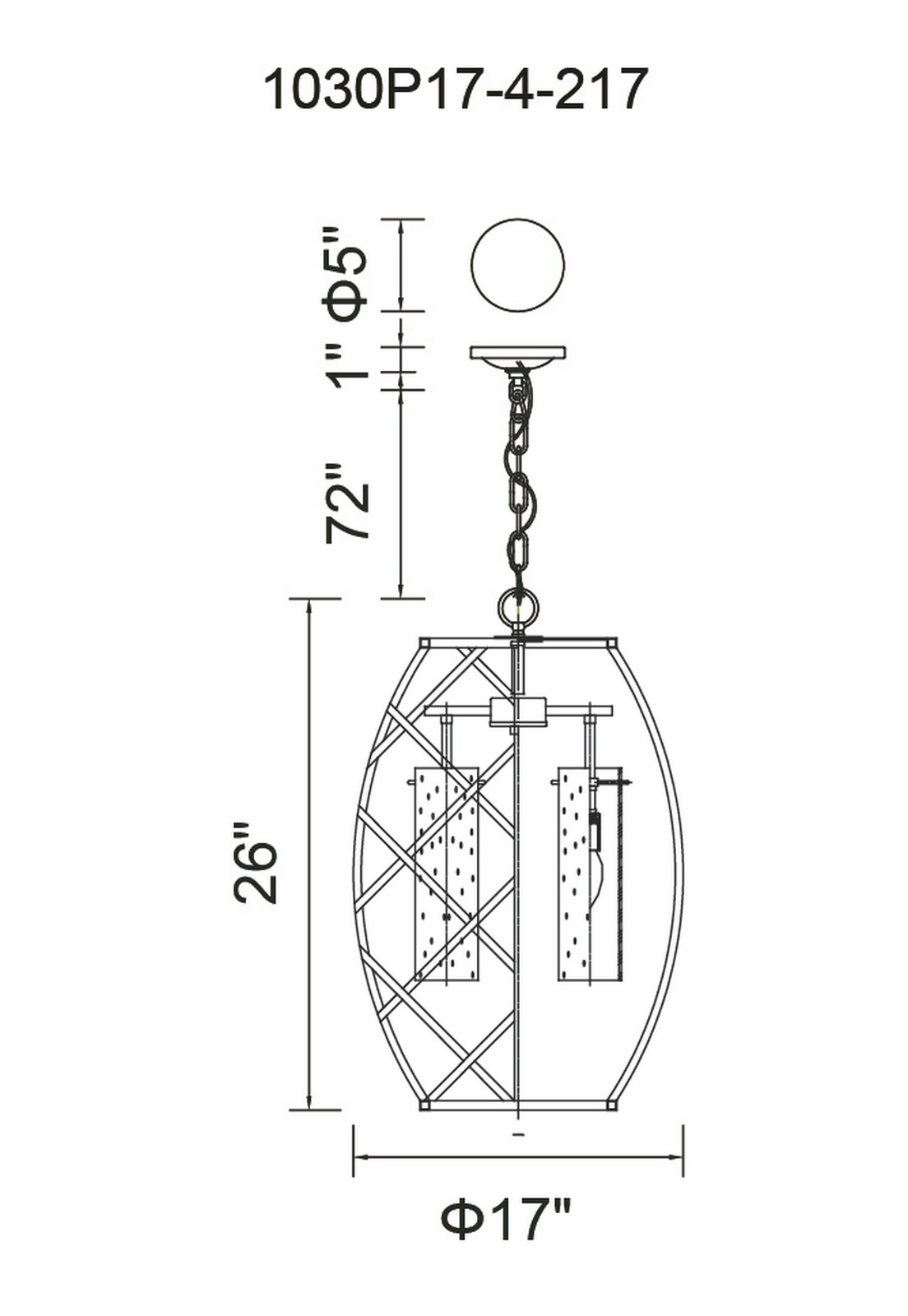 CWI Lighting Keeva 4 Light Chandelier With Wood Grain Bronze Model: 1030P17-4-217 Line Drawing