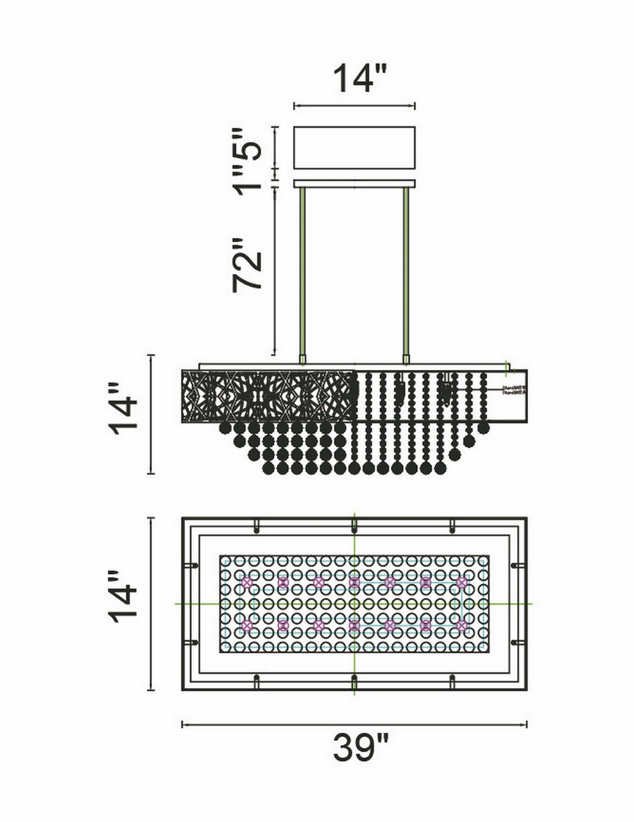 CWI Lighting Eternity 14 Light Chandelier With Chrome Finish Model: 1032P39-14-601-RC Line Drawing