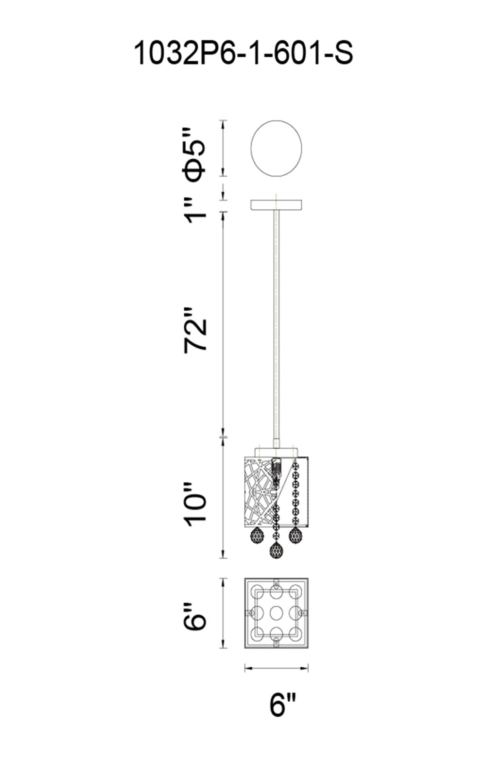 CWI Lighting Eternity 1 Light Pendant With Chrome Finish Model: 1032P6-1-601-S Line Drawing