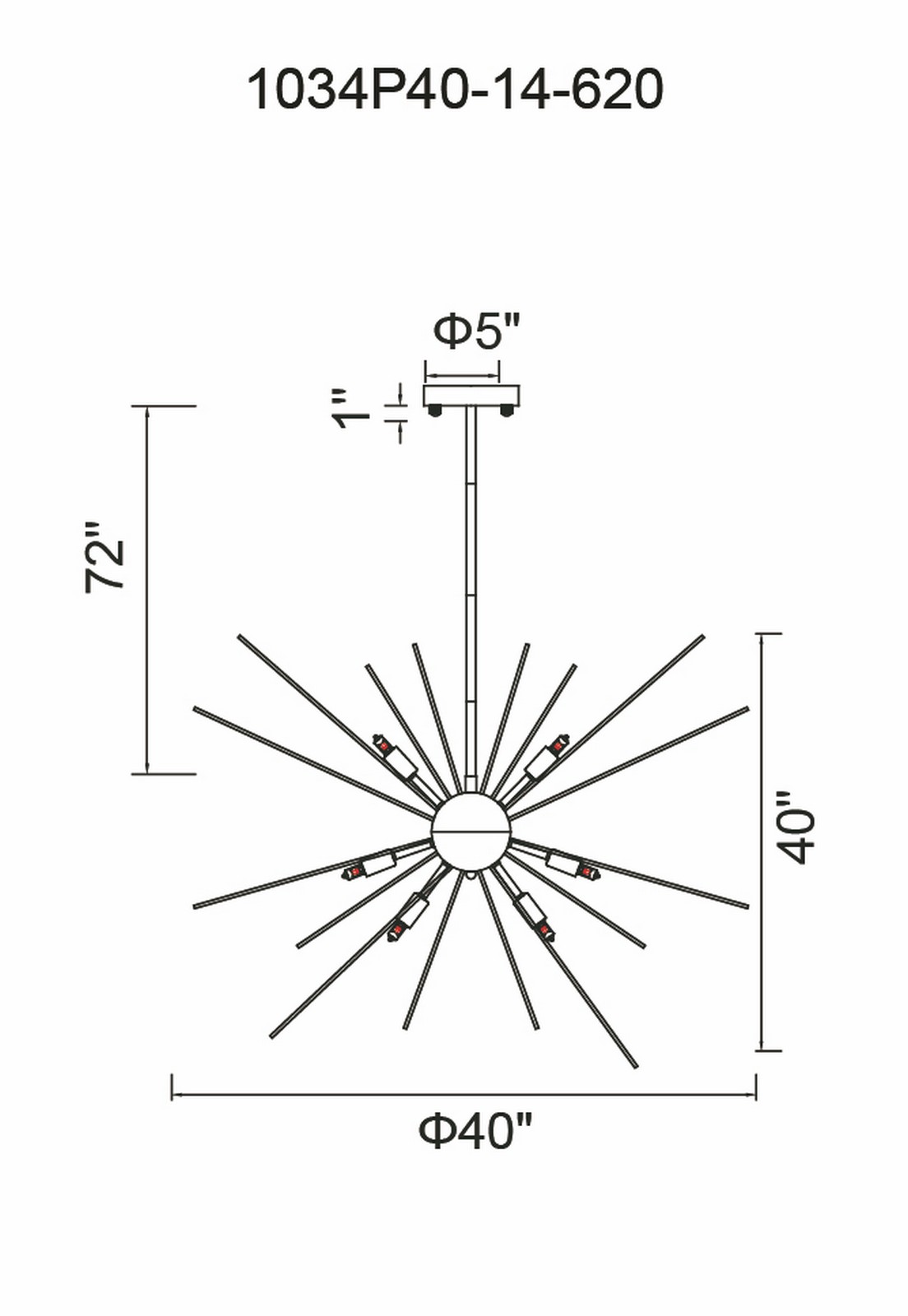 CWI Lighting Savannah 14 Light Chandelier With Gold Leaf Finish Model: 1034P40-14-620 Line Drawing