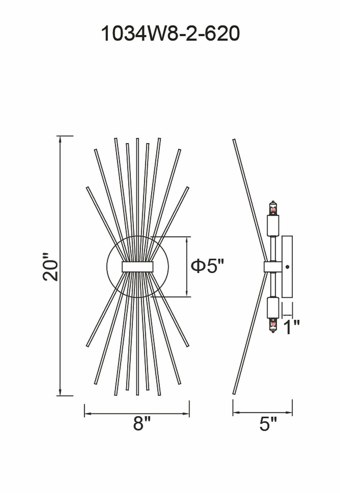 CWI Lighting Savannah 2 Light Wall Sconce With Gold Leaf Finish Model: 1034W8-2-620 Line Drawing