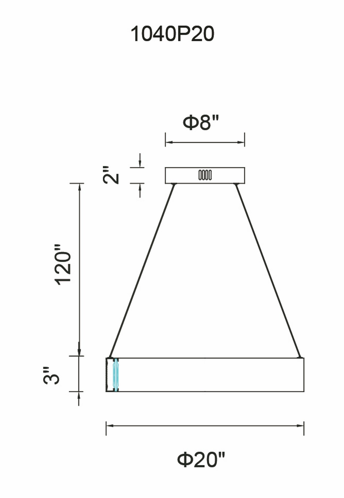 CWI Lighting LED Chandelier With Matte Black Finish Model: 1040P20-101 Line Drawing