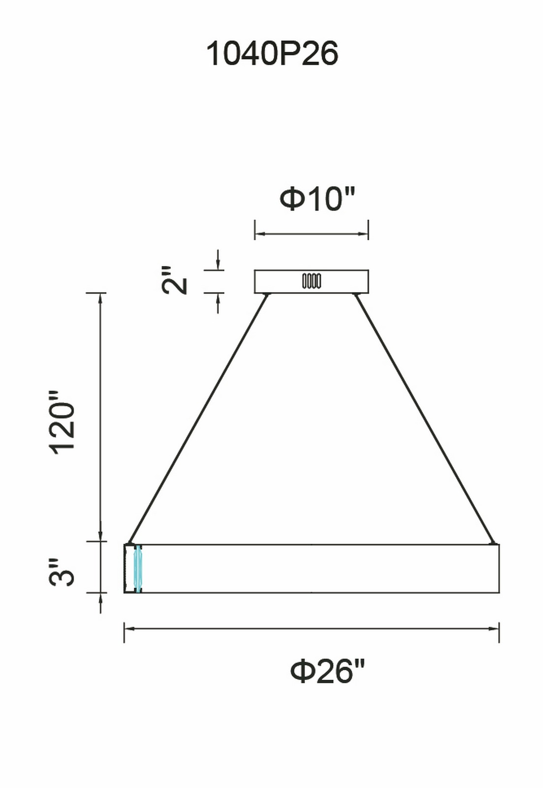 CWI Lighting LED Chandelier With Matte Black Finish Model: 1040P26-101 Line Drawing