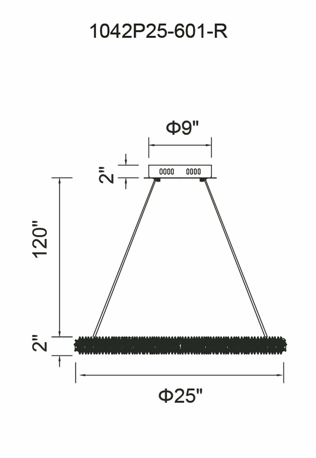 CWI Lighting Arielle LED Chandelier With Chrome Finish Model: 1042P25-601-R Line Drawing