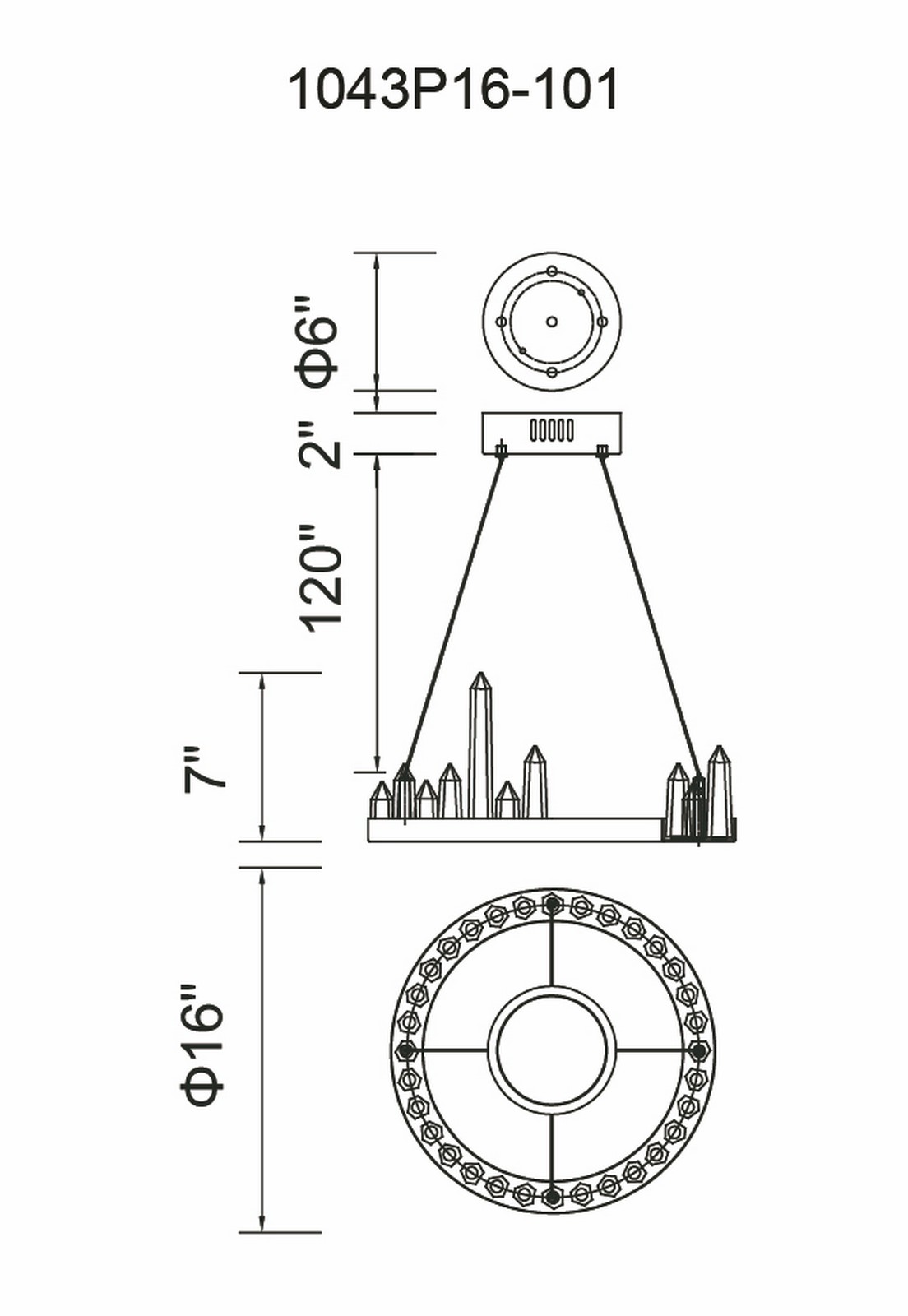 CWI Lighting Juliette LED Chandelier With Black Finish Model: 1043P16-101 Line Drawing