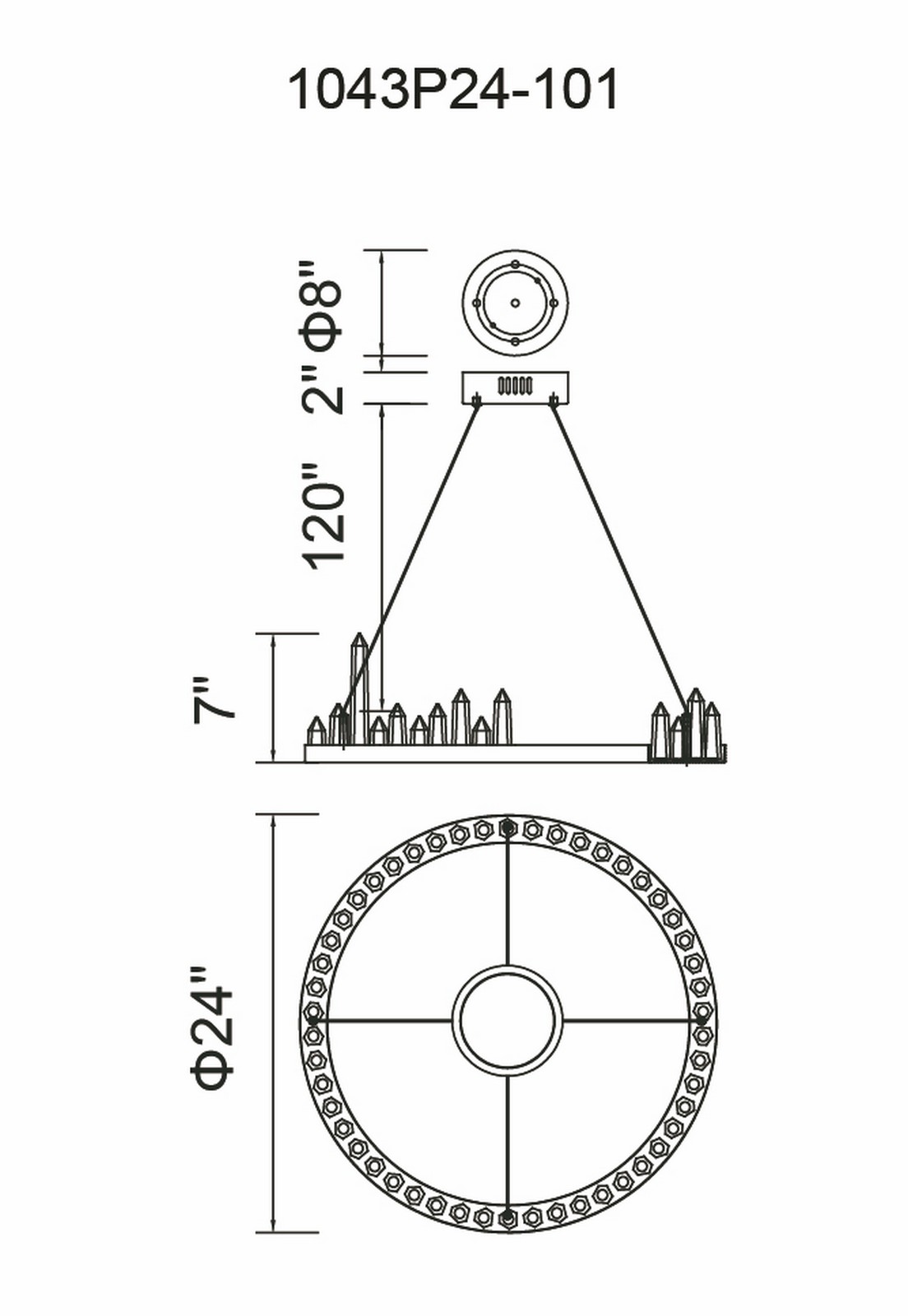 CWI Lighting Juliette LED Chandelier With Black Finish Model: 1043P24-101 Line Drawing
