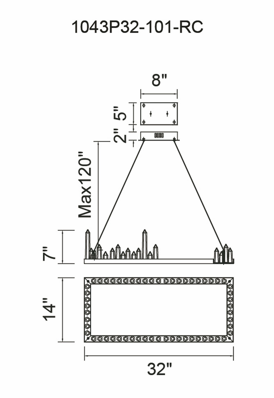 CWI Lighting Juliette LED Chandelier With Black Finish Model: 1043P32-101-RC Line Drawing