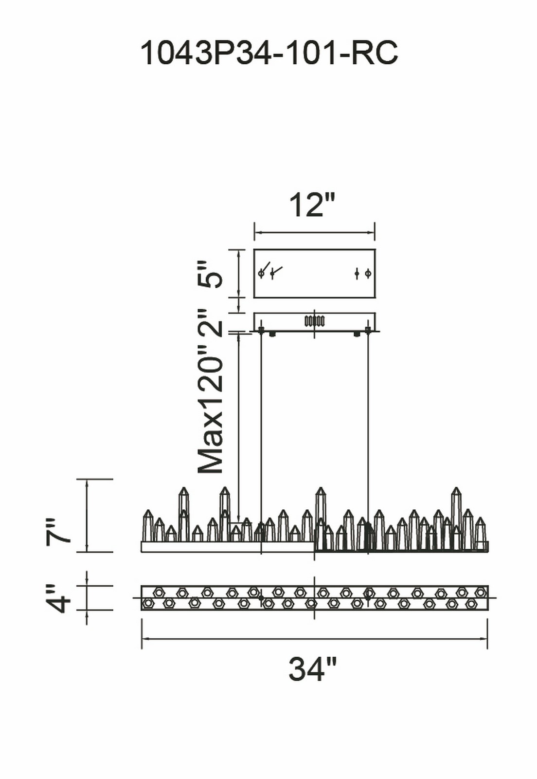 CWI Lighting Juliette LED Chandelier With Black Finish Model: 1043P34-101-RC Line Drawing