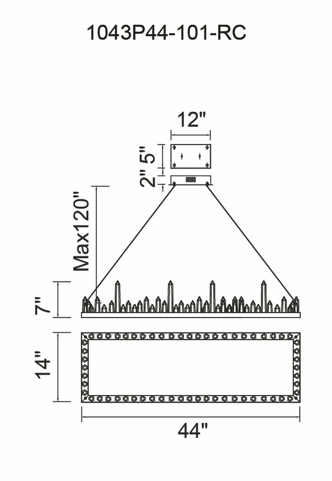 CWI Lighting Juliette LED Chandelier With Black Finish Model: 1043P44-101-RC Line Drawing