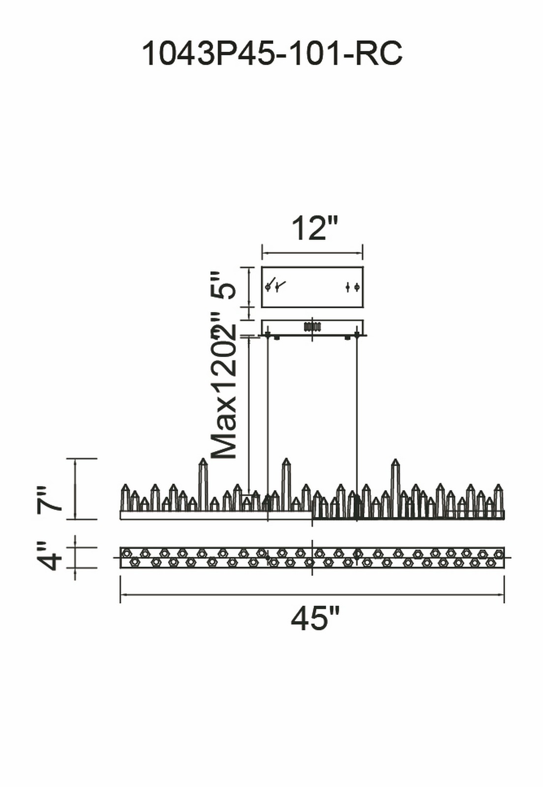 CWI Lighting Juliette LED Chandelier With Black Finish Model: 1043P45-101-RC Line Drawing