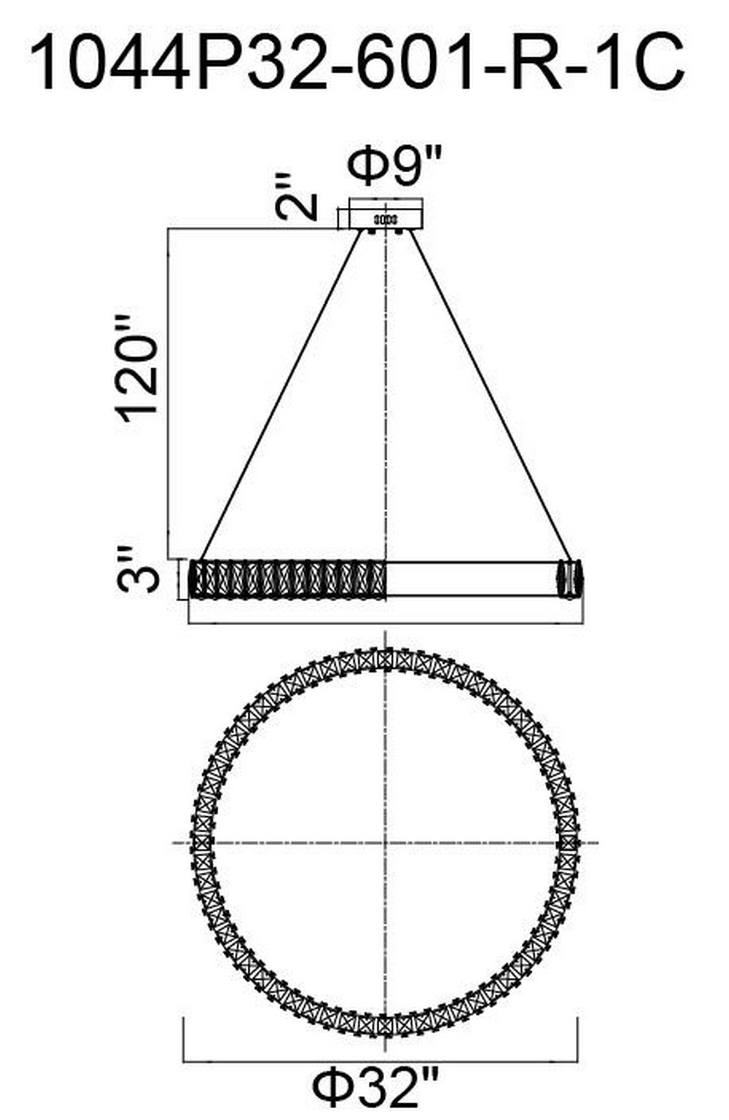 CWI Lighting Madeline LED Chandelier With Chrome Finish Model: 1044P32-601-R-1C Line Drawing