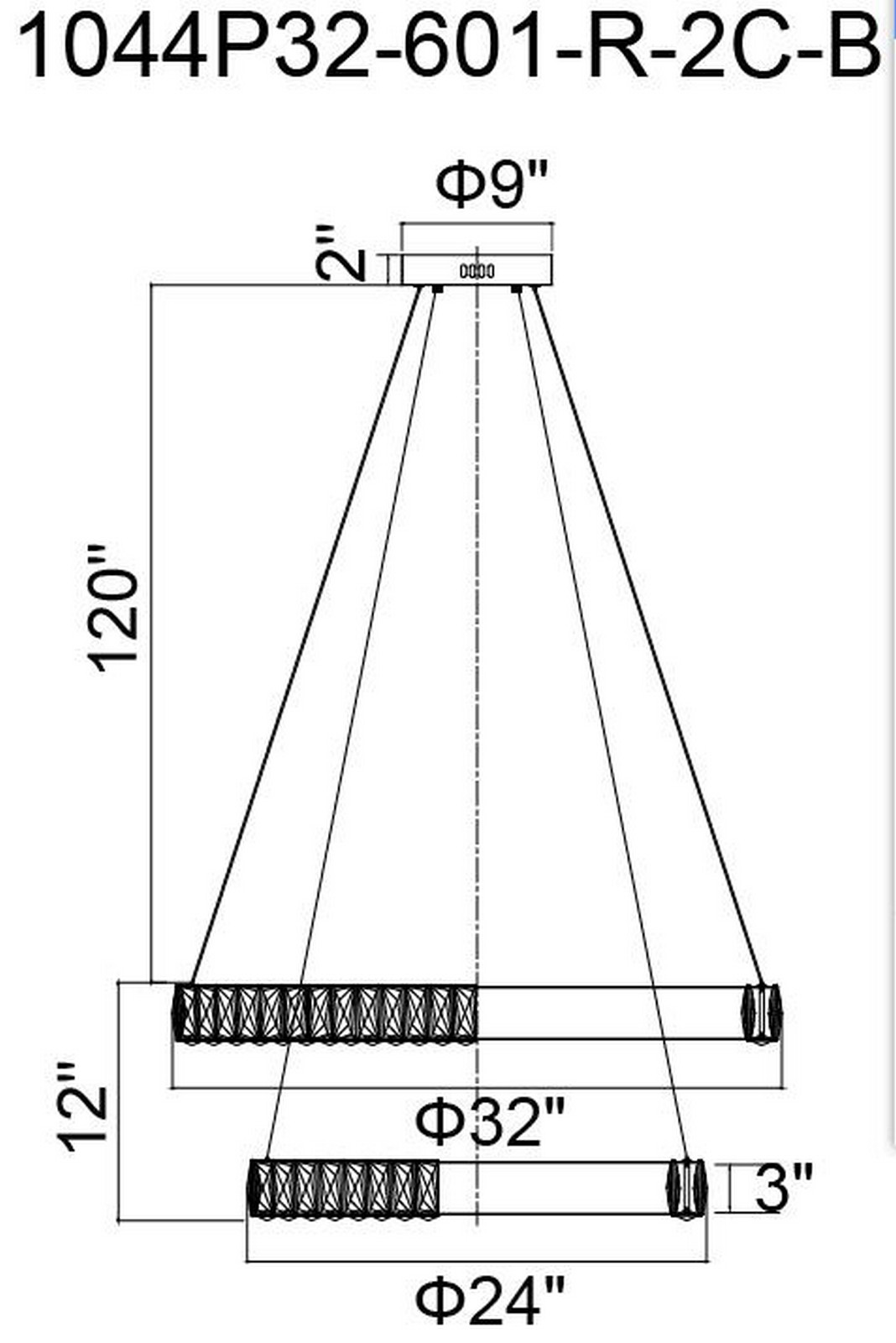 CWI Lighting Madeline LED Chandelier With Chrome Finish Model: 1044P32-601-R-2C-B Line Drawing