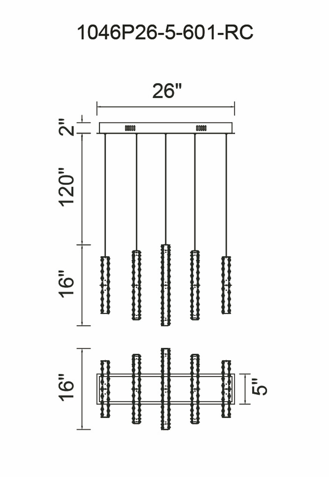 CWI Lighting Celina LED Chandelier With Chrome Finish Model: 1046P26-5-601-RC Line Drawing