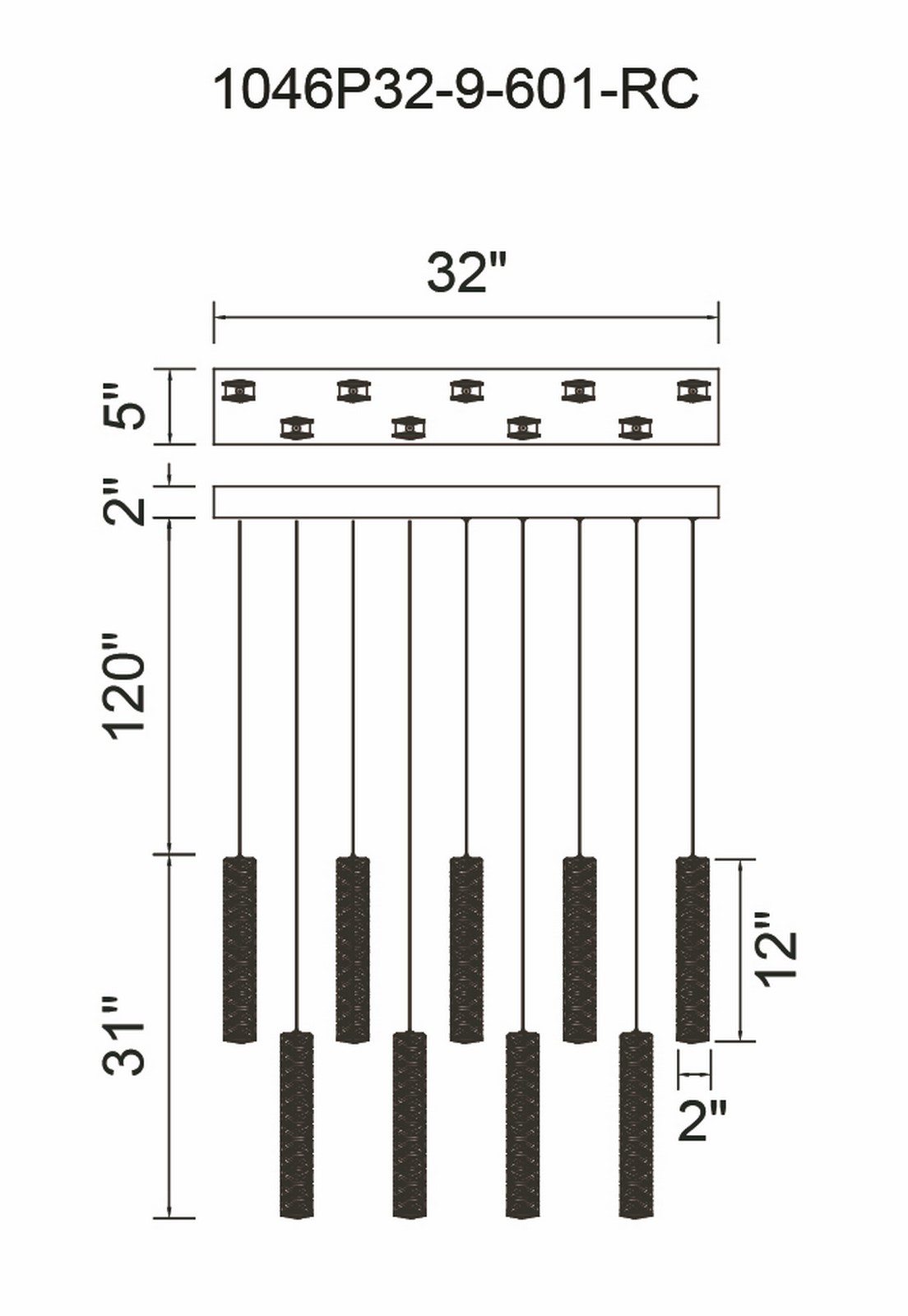CWI Lighting Celina LED Chandelier With Chrome Finish Model: 1046P32-9-601-RC Line Drawing