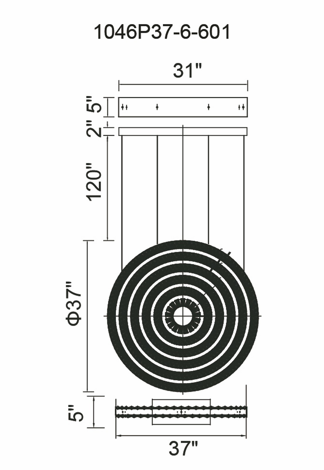 CWI Lighting Celina LED Chandelier With Chrome Finish Model: 1046P37-6-601 Line Drawing